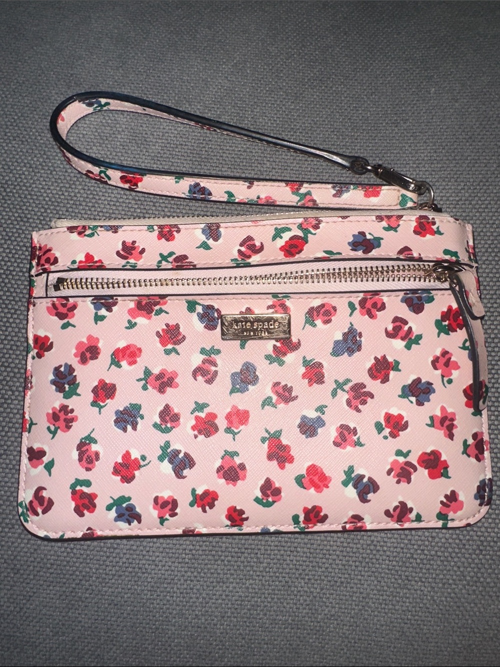 kate spade Cream Floral Zip Wristlet with Gold Hardware